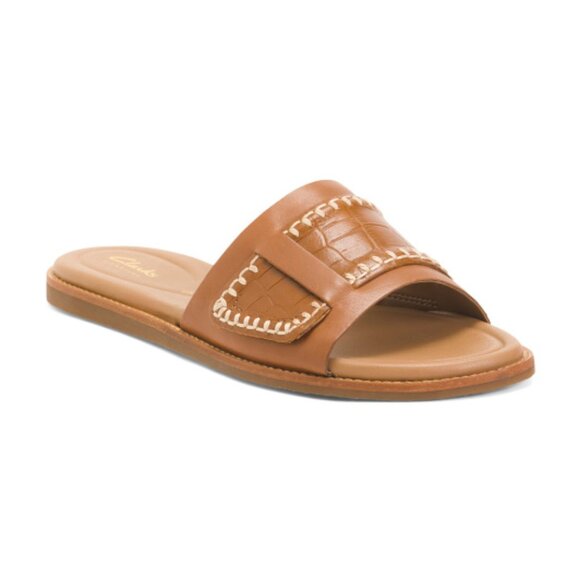 CLARKS Tan Leather Maritime Mule Comfort Sandals - Picture 1 of 3